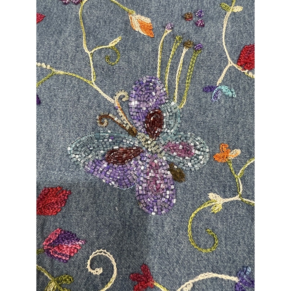 QUACKER FACTORY  Cotton Beaded Denim Jean Jacket Butterflies Embroidered Size 1X - Picture 14 of 16